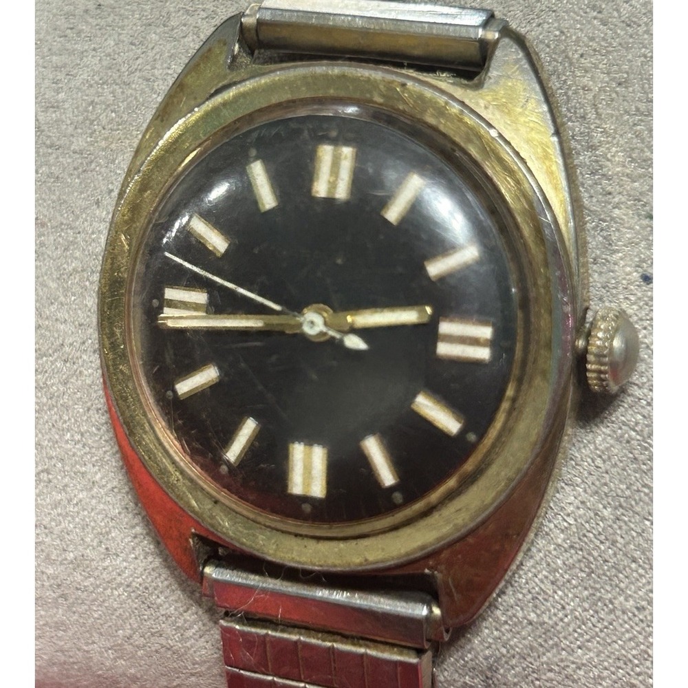 Vintage 1970s Bulova Caravelle Transistorized Mens Watch Hand Wind Works READ!